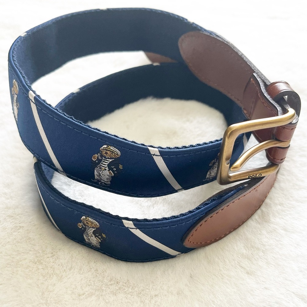 POLO RALPH LAUREN Leather-Trim Polo Bear Belt Size 34